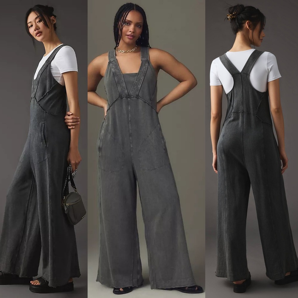 Daily Practice by Anthropologie Palmra Jumpsuit, Grey SMALL Wide Leg NEW NWT